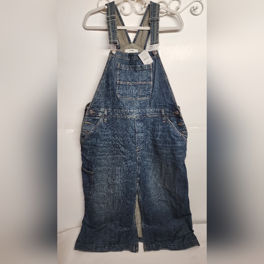 Cotton On Logan Blue Denim Overall Dress w/Front Slit Sz 12US Country Minimalist